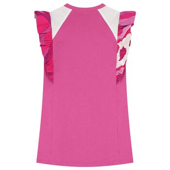Girls Pink & White Logo Ruffled Dress