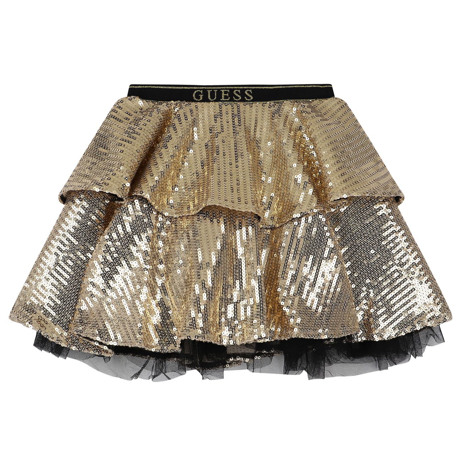 Girls Gold Sequin Logo Skirt, 1, hi-res