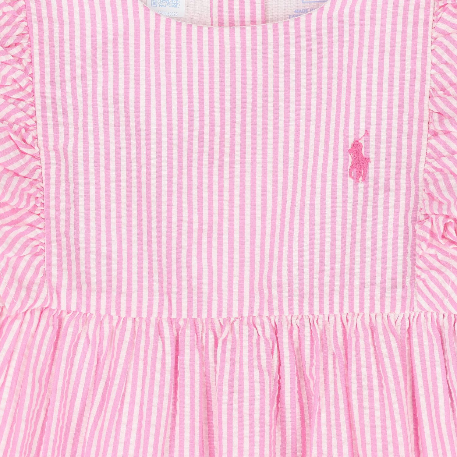 Baby Girls Pink & White Striped Logo Romper, 1, hi-res