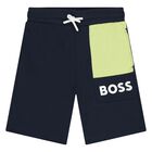 Younger Boys Navy Blue & Green Shorts, 1, hi-res
