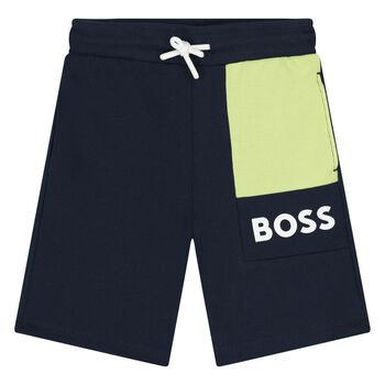 Younger Boys Navy Blue & Green Shorts