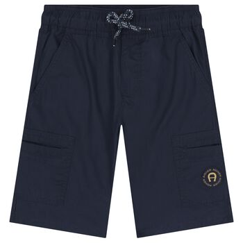 Boys Navy Blue Logo Shorts
