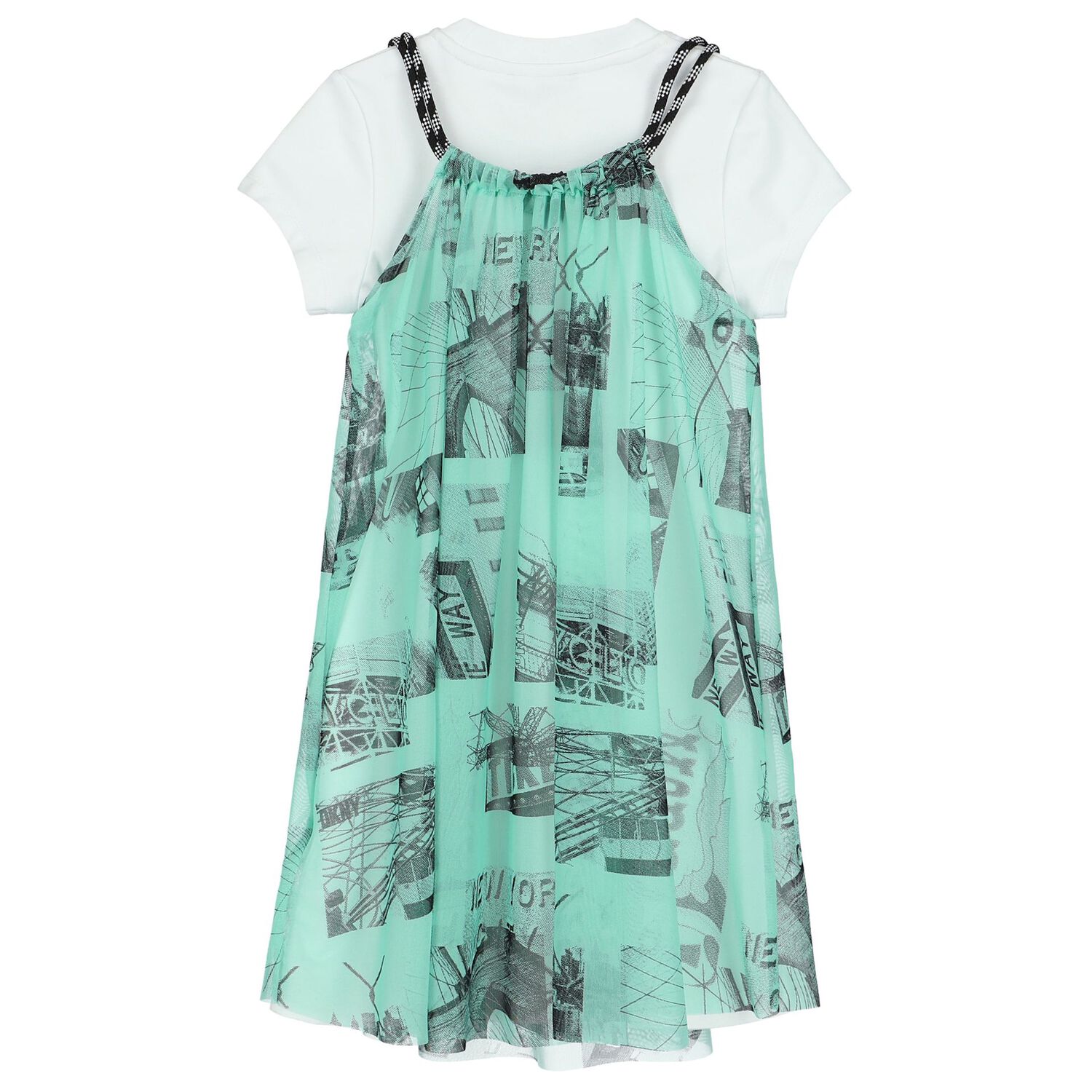 Girls Green & White Logo Dress, 1, hi-res