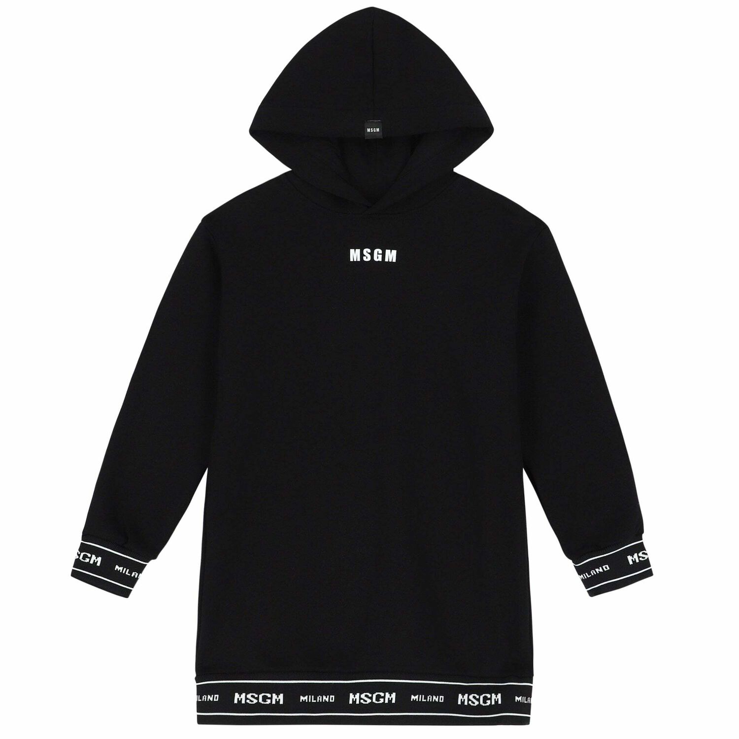 Girls Black Logo Hooded Dress, 1, hi-res