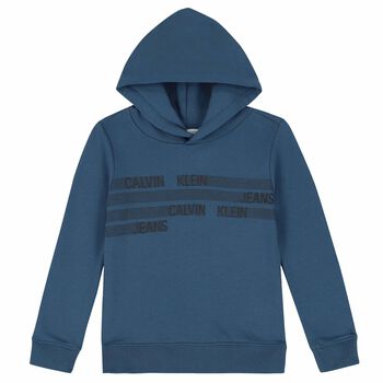 Boys Blue Logo Hooded Top