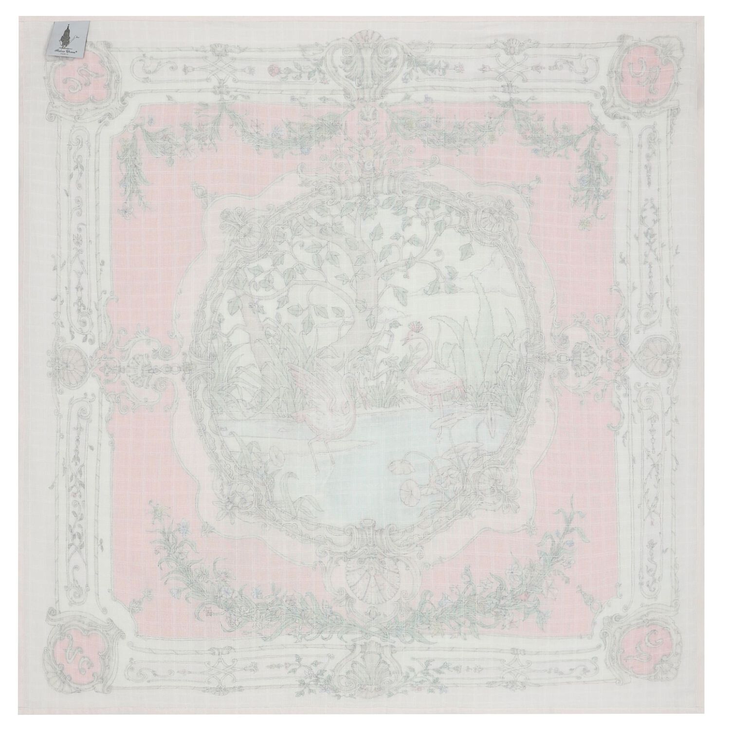 Ivory & Pink Tapestry Swaddle Blanket, 1, hi-res