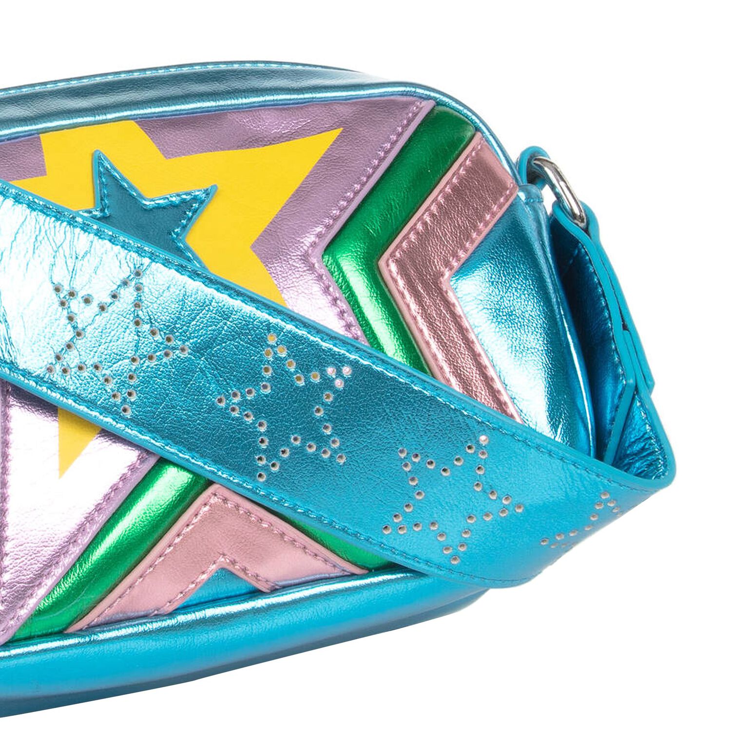 Girls Blue Metallic Star Bag, 1, hi-res