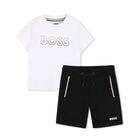  Younger Boys White & Black Logo Shorts Set, 1, hi-res