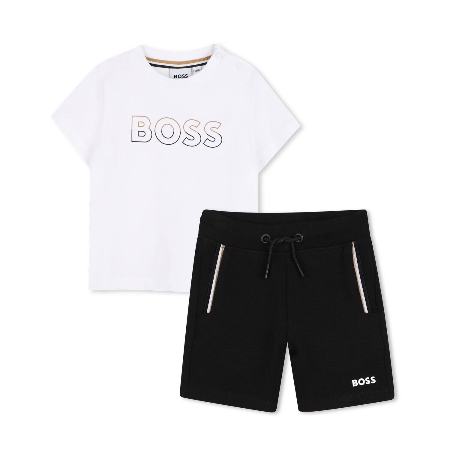  Younger Boys White & Black Logo Shorts Set, 1, hi-res