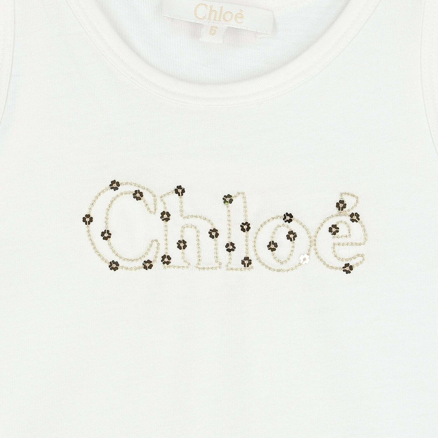 Girls White Sequin Logo Top, 1, hi-res