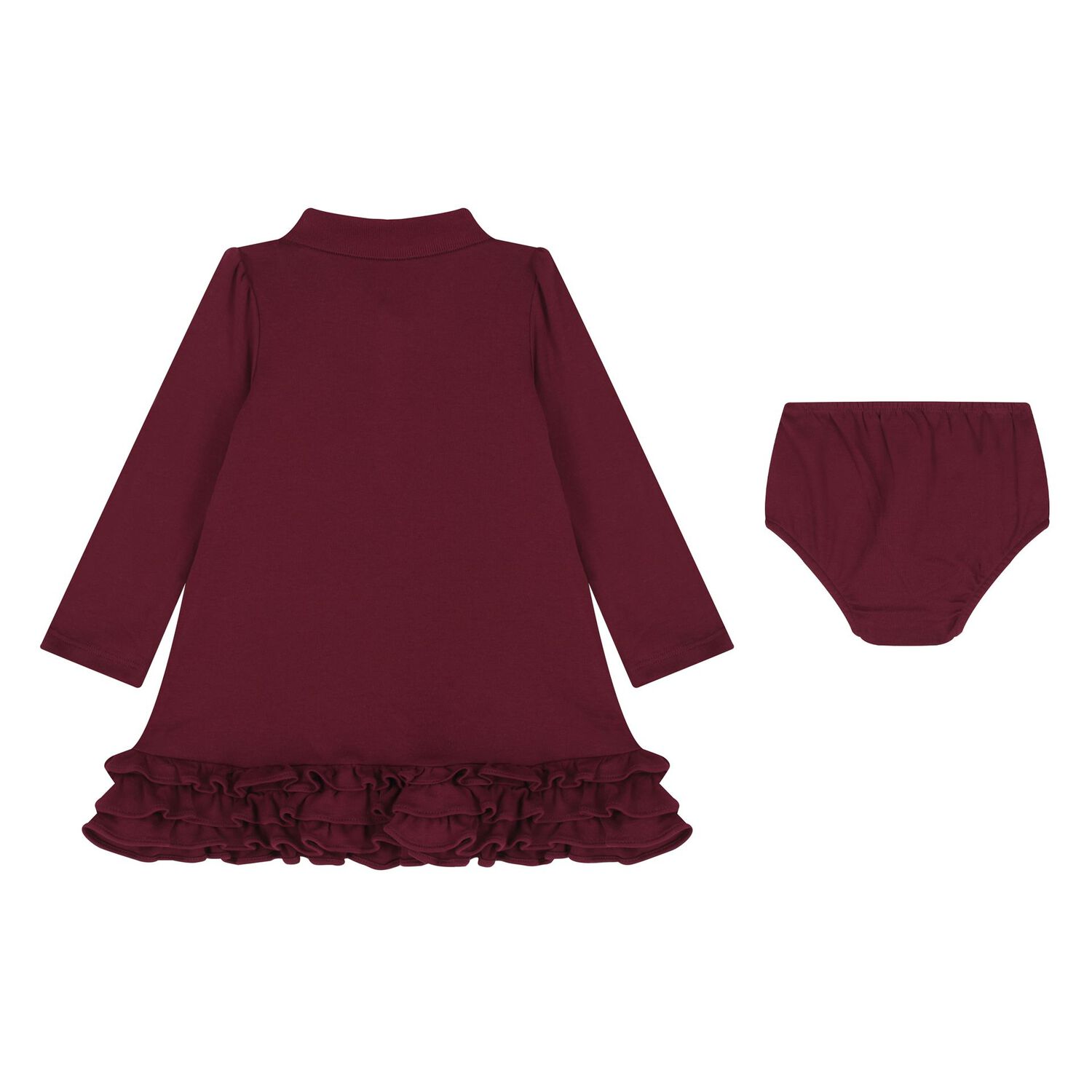 Baby Girls Burgundy Ruffled Polo Dress Set, 2, hi-res