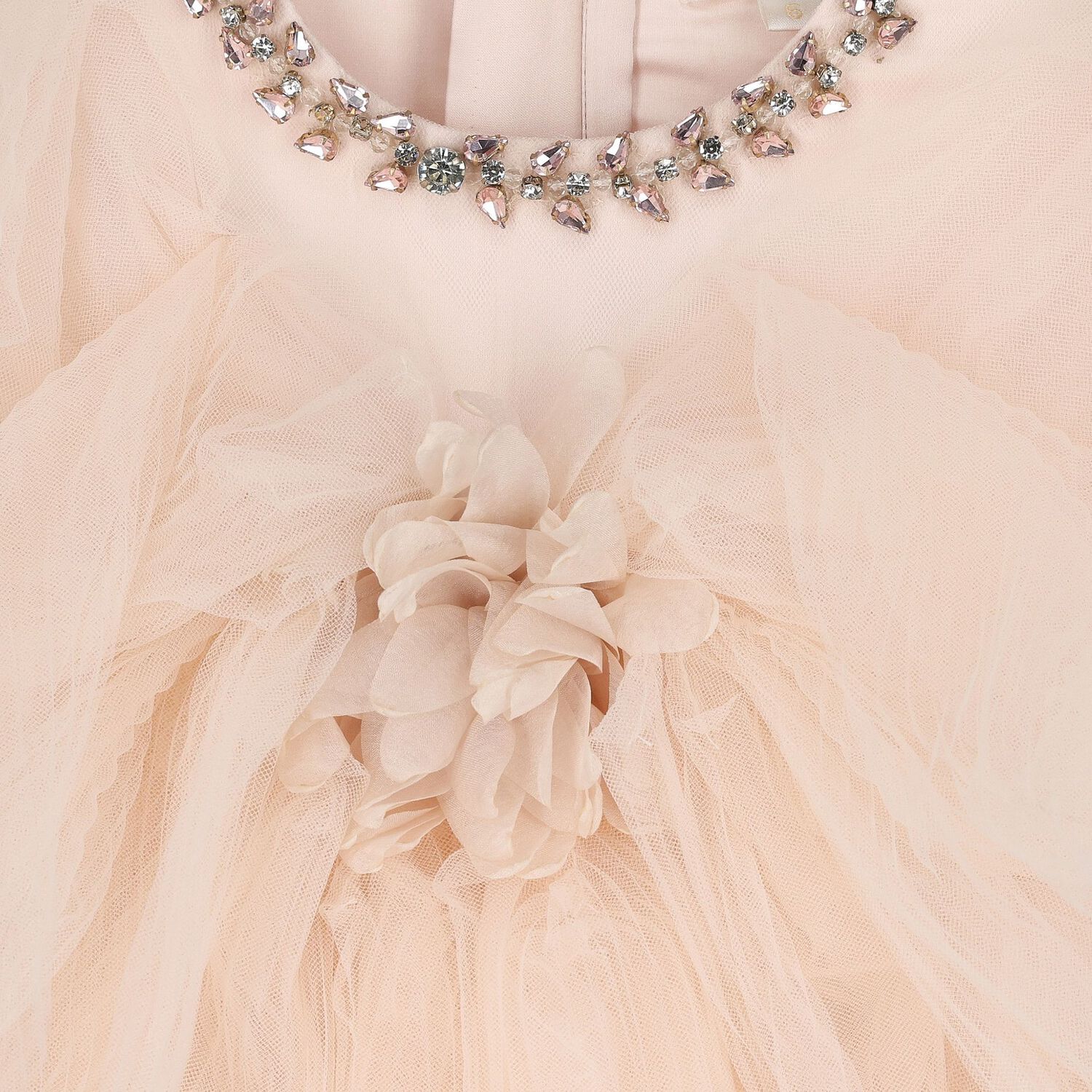 Girls Pink Tulle Diamante Tulle Dress, 1, hi-res