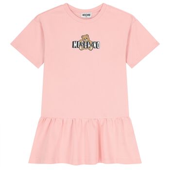 Girls Pink Teddy Bear Logo Dress