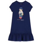Girls Navy Polo Bear Dress, 1, hi-res