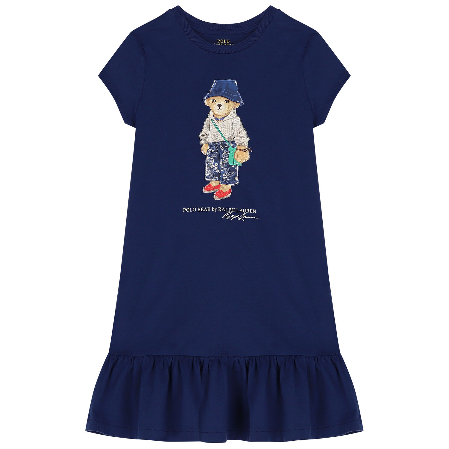 Girls Navy Polo Bear Dress, 1, hi-res