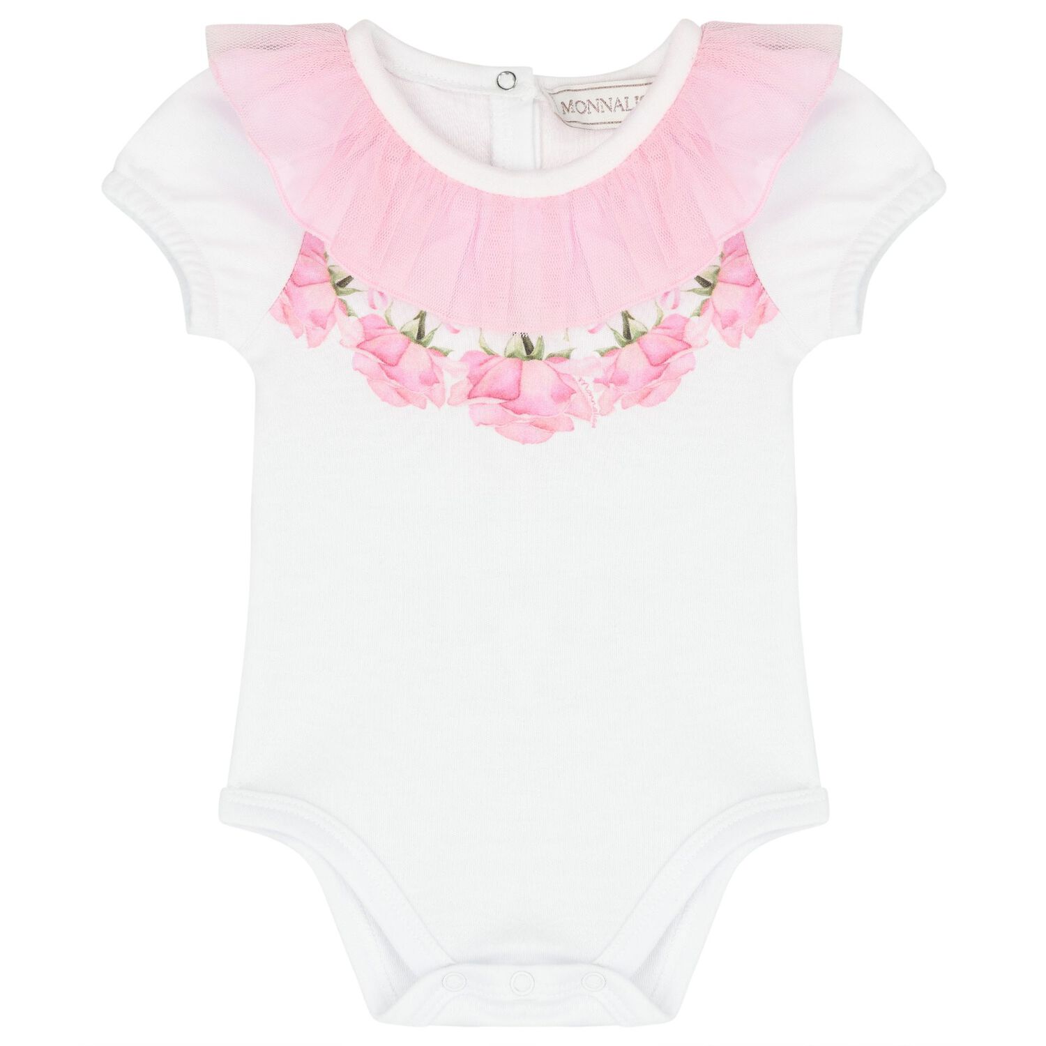 Baby Girls White & Pink Rose Tulle Skirt Set, 1, hi-res