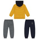Younger Boys Navy Blue, Grey & Yellow 3 Piece Tracksuit Set, 1, hi-res