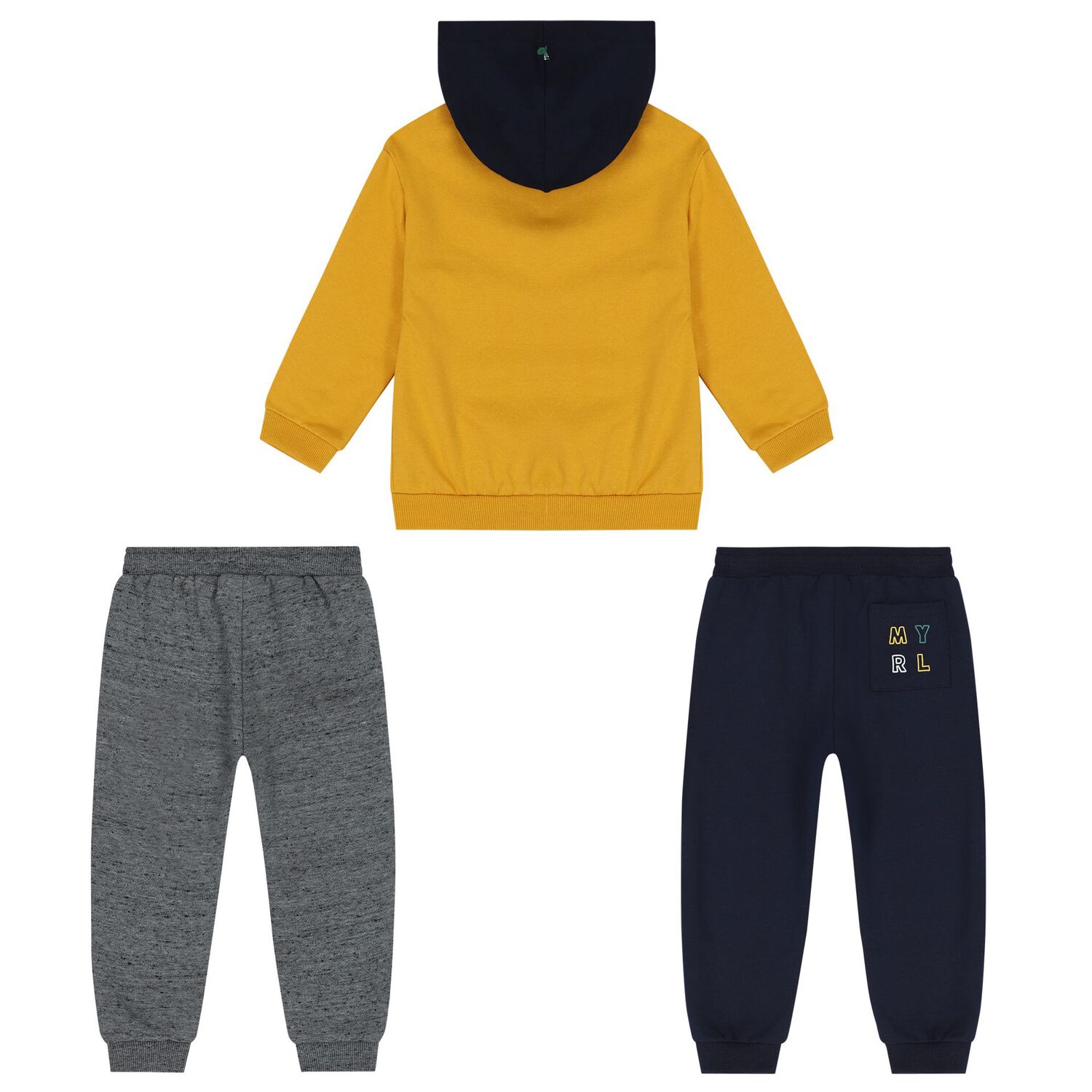 Younger Boys Navy Blue, Grey & Yellow 3 Piece Tracksuit Set, 1, hi-res image number null