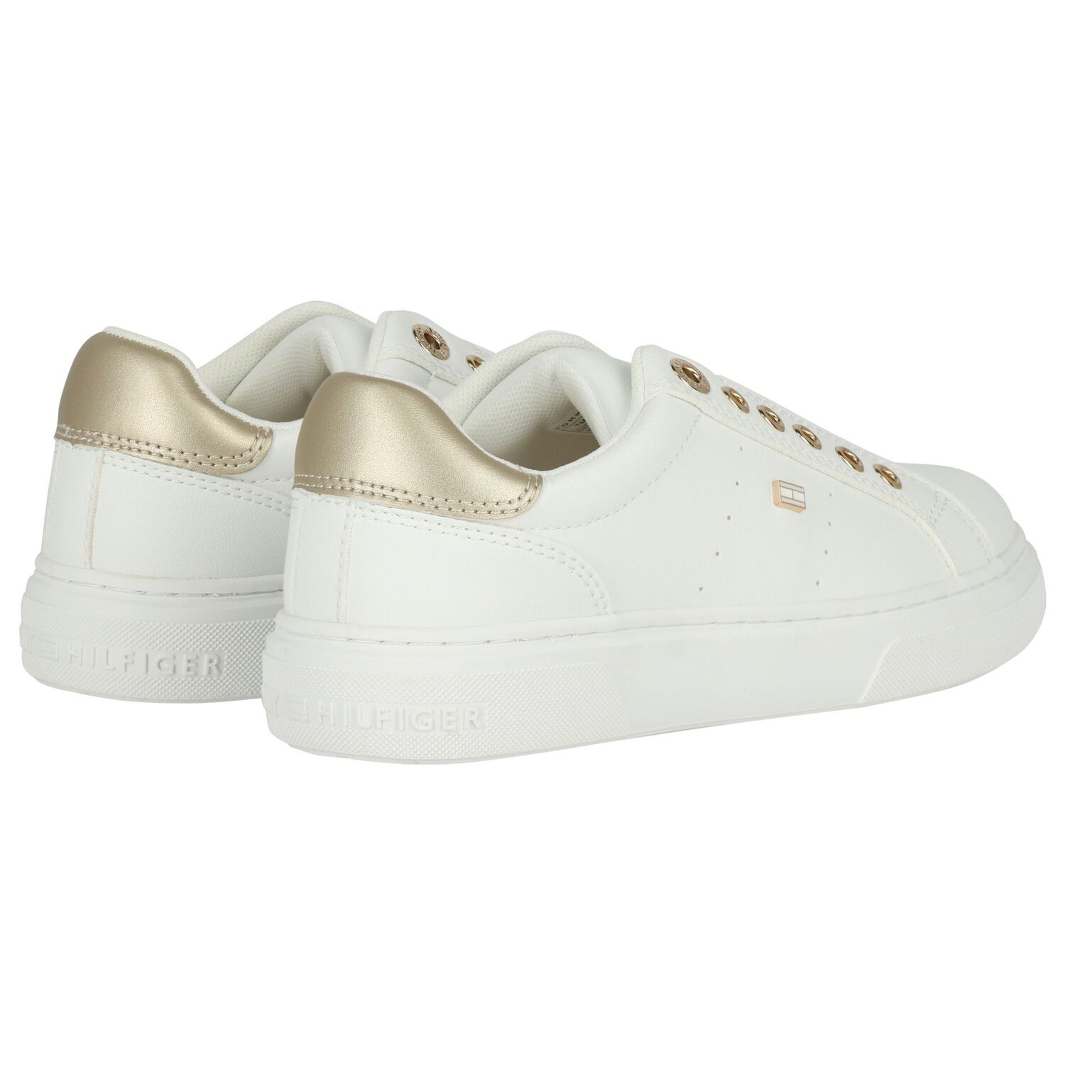 Girls White & Gold Slip-On Trainers, 1, hi-res