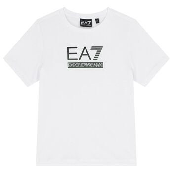 EA7 Emporio Armani Boys White Logo T-Shirt, 2 Boys White Logo T-Shirt