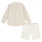 Boys Beige & Ivory Shorts Set, 2, hi-res