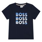 Younger Boys Navy Blue Logo T-Shirt, 2, hi-res