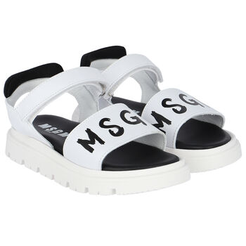 White & Black Logo Sandals