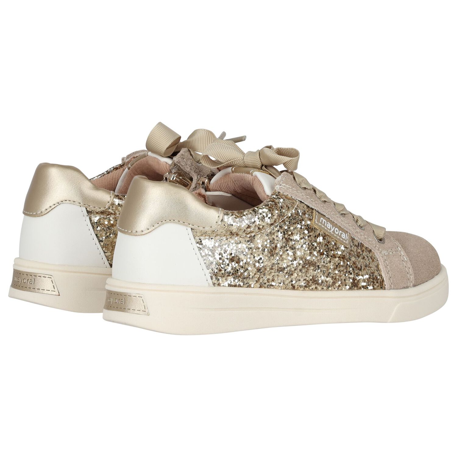 Girls Gold Logo Glitter Trainers, 1, hi-res