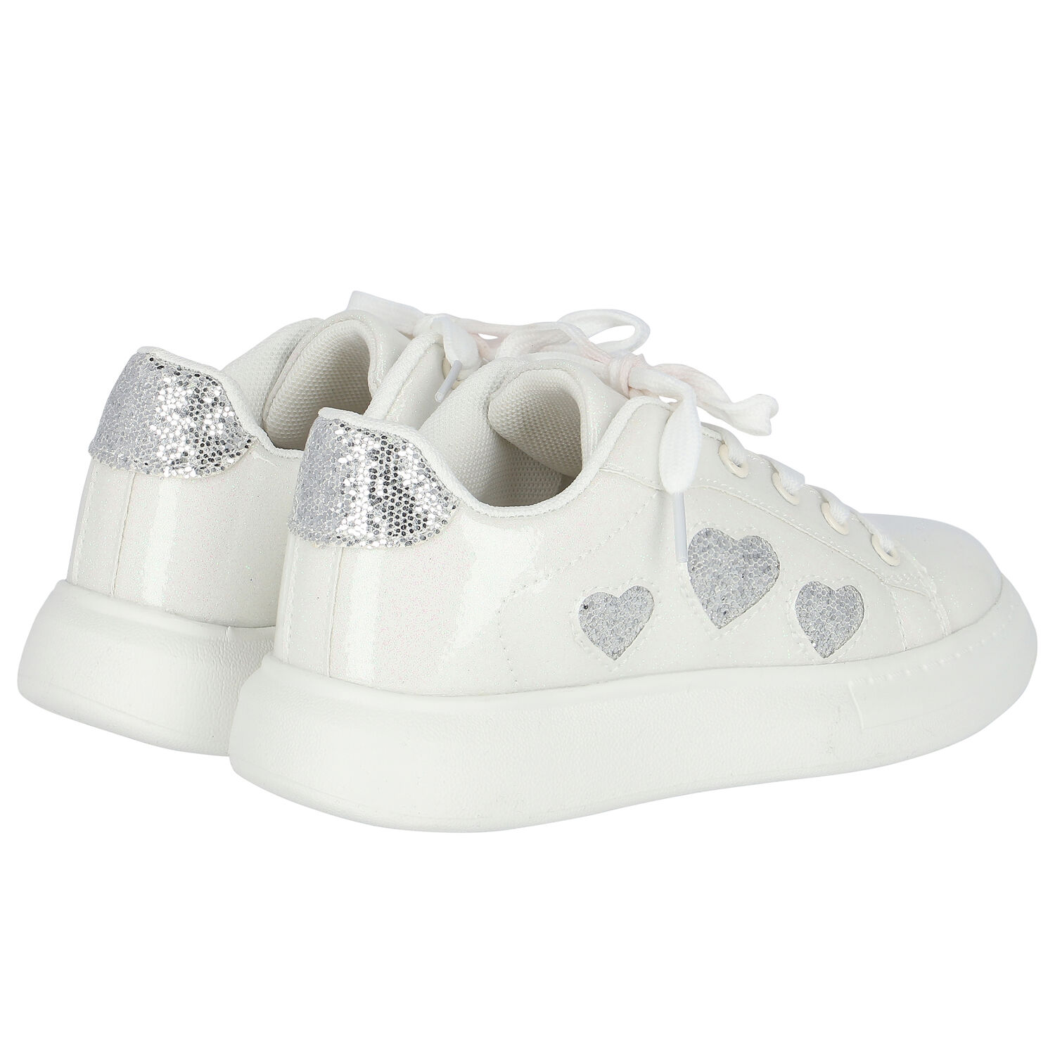 Girls White Hearts Trainers, 1, hi-res