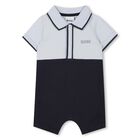 Baby Boys Blue & Navy Blue Logo Romper, 2, hi-res