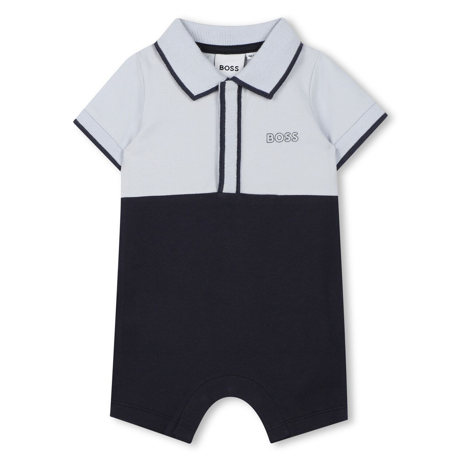 Baby Boys Blue & Navy Blue Logo Romper, 2, hi-res image number null