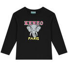 Girls Black Elephant Long Sleeve Top, 1, hi-res