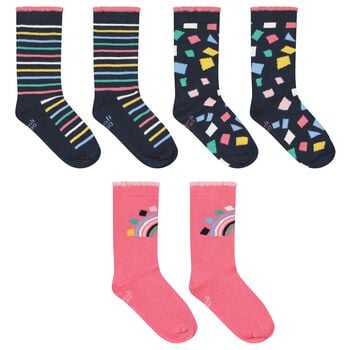 Girls Navy Blue & Pink Socks ( 3-Pack )