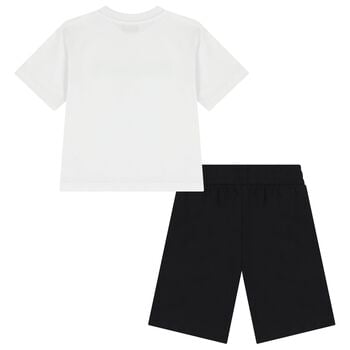 Boys White & Black Teddy Bear Logo Shorts Set
