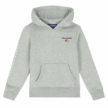 Older Boys Grey Logo Hooded Top