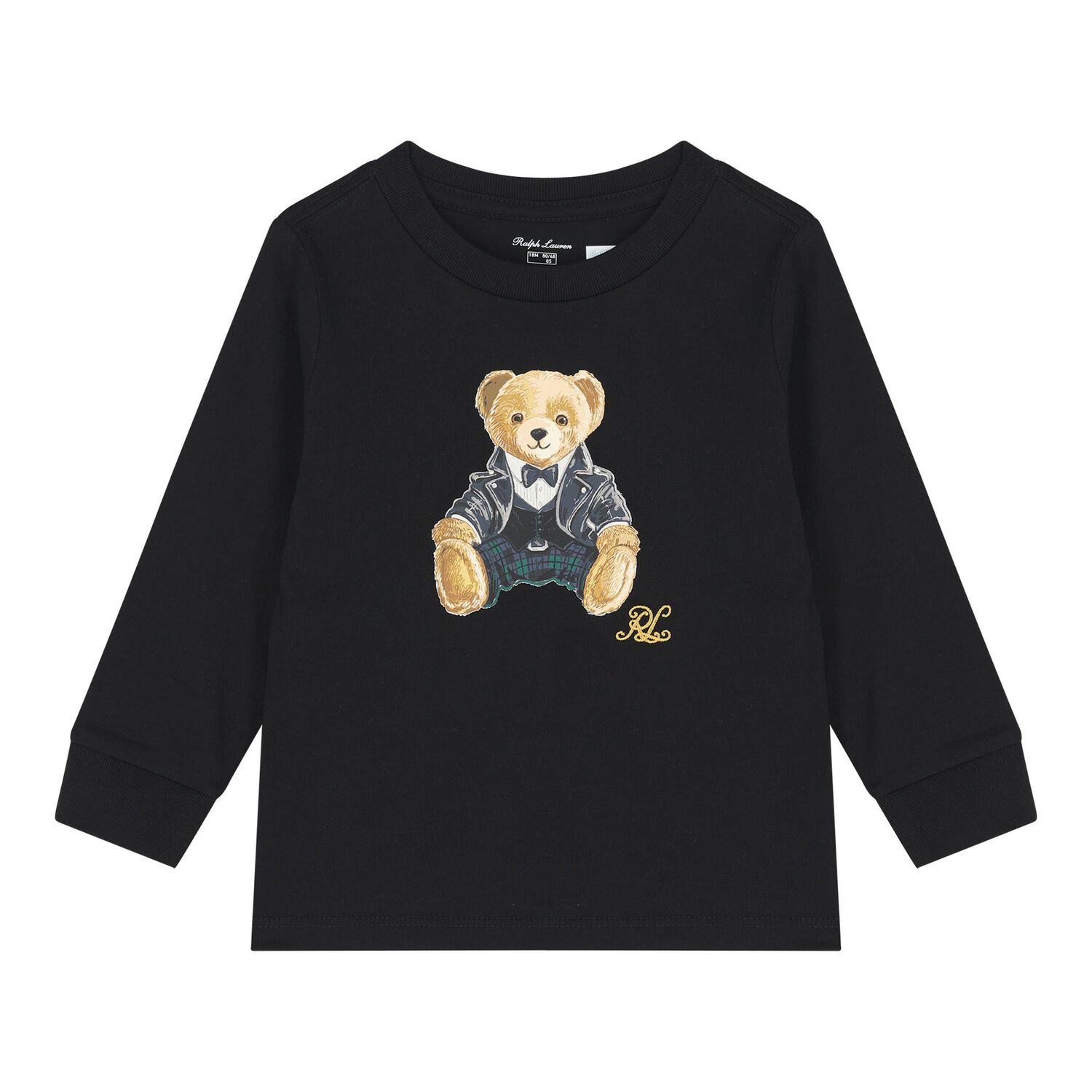 Baby Boys Black & Green Polo Bear Tartan Trouser Set, 1, hi-res