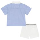 Boys Blue & White Ikonik Karl Shorts Set, 1, hi-res
