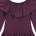 Girls Purple Ruffled Long Sleeve Dress, 1, hi-res
