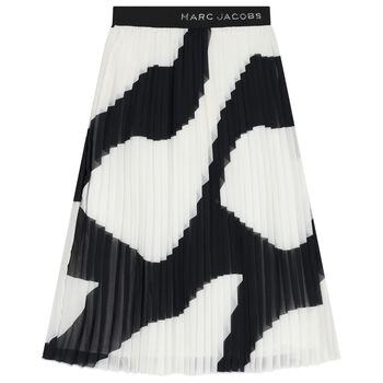 Girls Black & Ivory Zebra Pleated Skirt