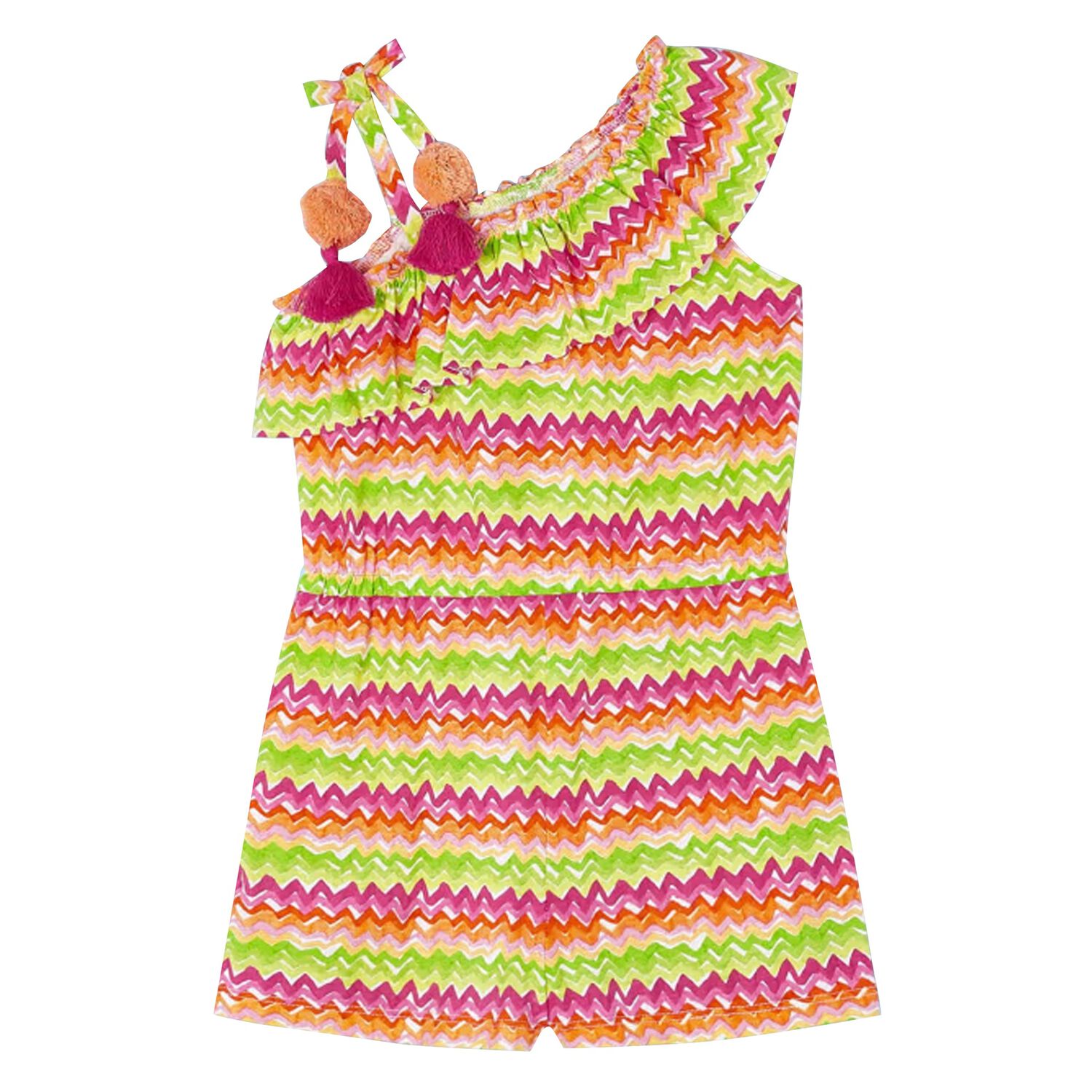 Girls Orange, Pink & Green Zigzag Striped Playsuit, 1, hi-res image number null