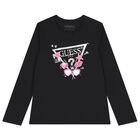 Girls Black Logo Long Sleeve Top, 2, hi-res