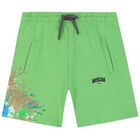Boys Green Paint Splatter Logo Shorts, 1, hi-res