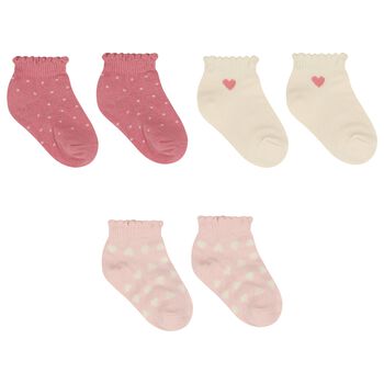 Younger Girls Ivory & Pink Socks ( 3 Pack ) 