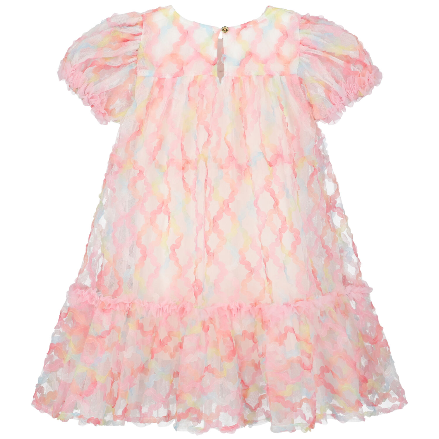 Girls White & Pink Tulle Bow Dress, 1, hi-res