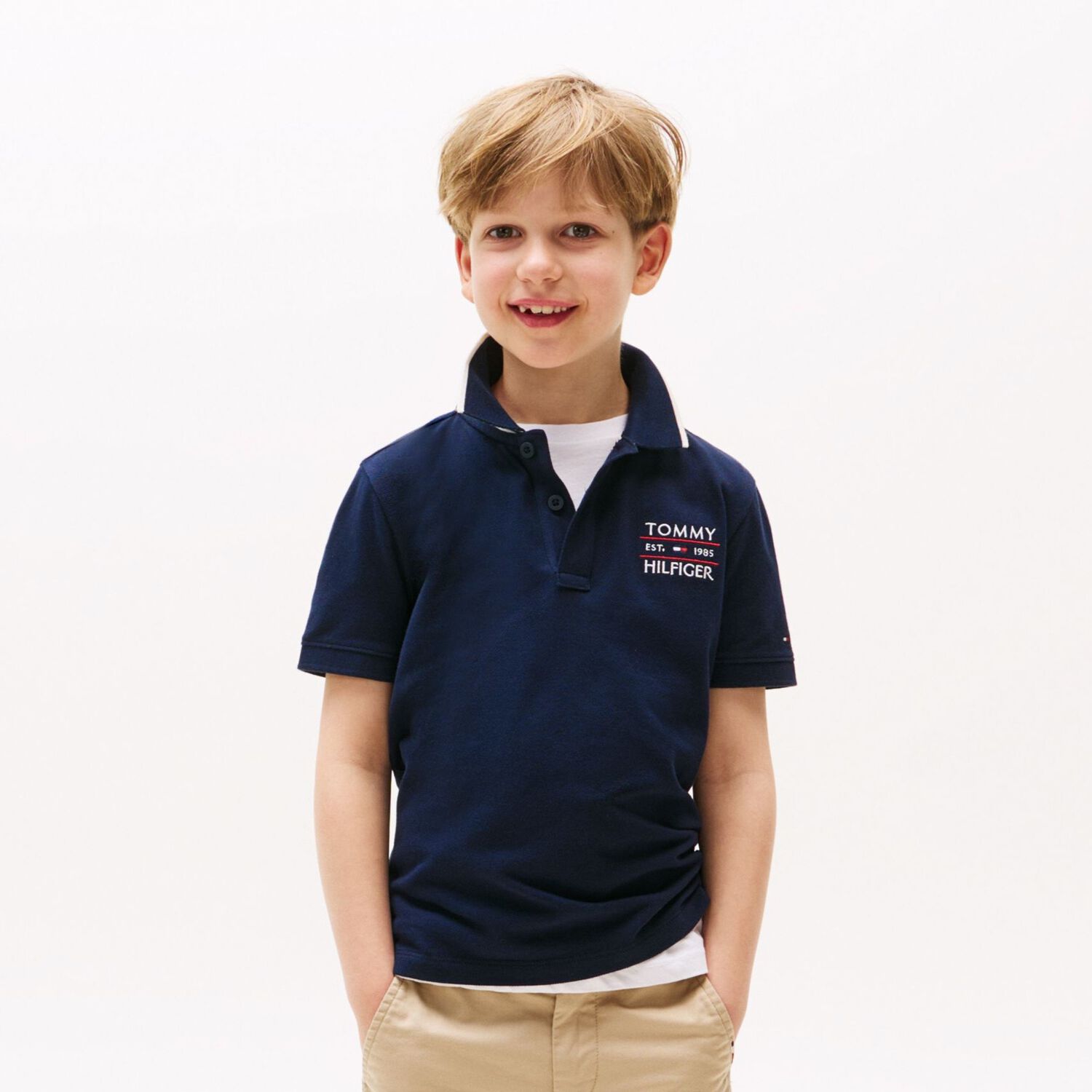 Boys Navy Blue Logo Embroidery Polo Shirt, 3, hi-res image number null