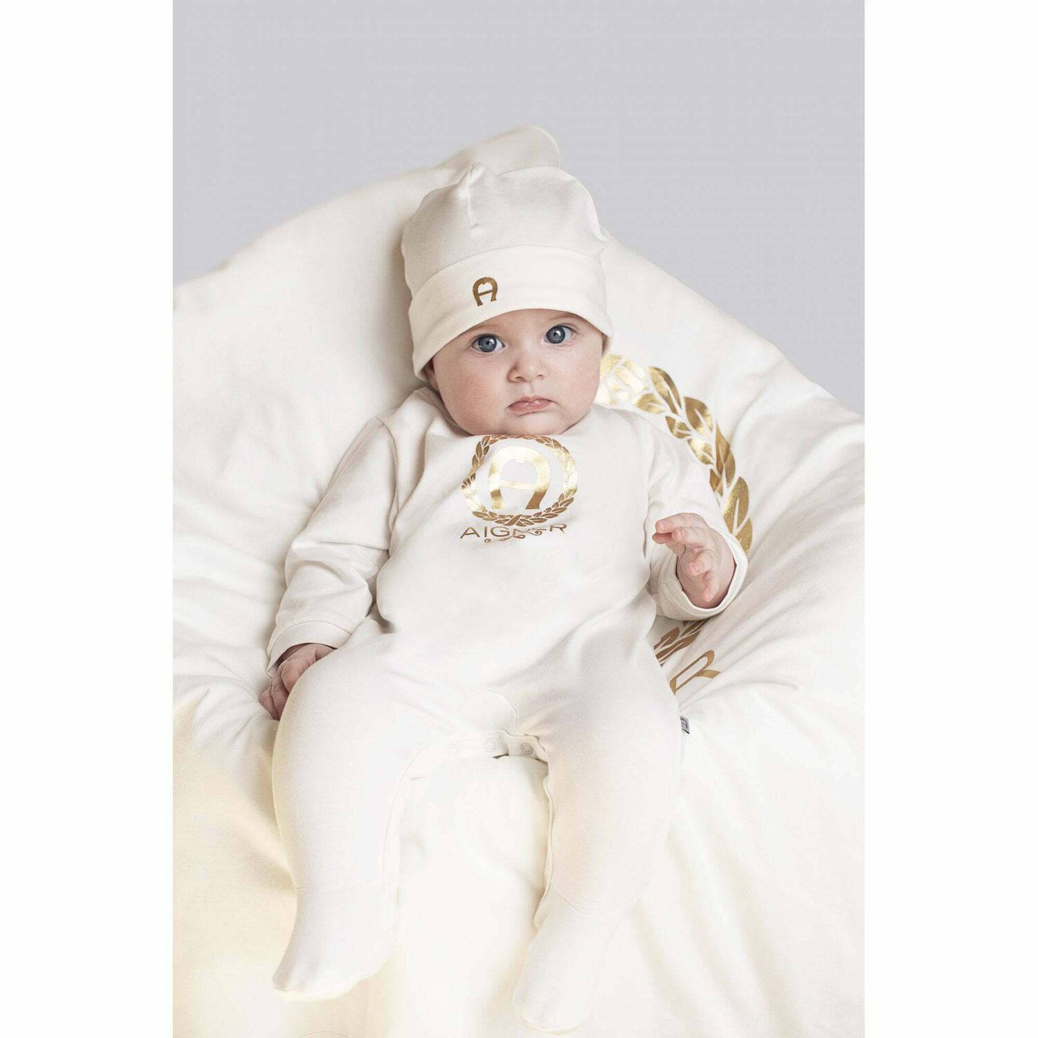 Ivory & Gold Logo Babygrow, 3, hi-res