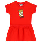 Younger Girls Red Teddy Logo Dress, 3, hi-res