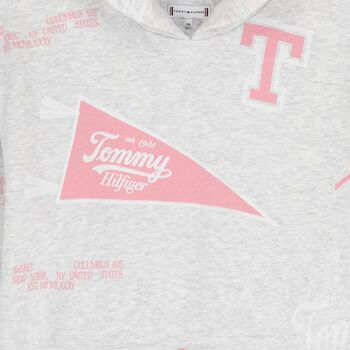 Girls Grey & Pink Logo Hooded Top