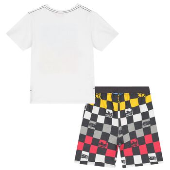 Boys White & Grey Hot Wheels Shorts Set