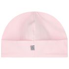 Baby Girls Pink & Gold Logo Babygrow, Hat & Bib Gift Set, 1, hi-res